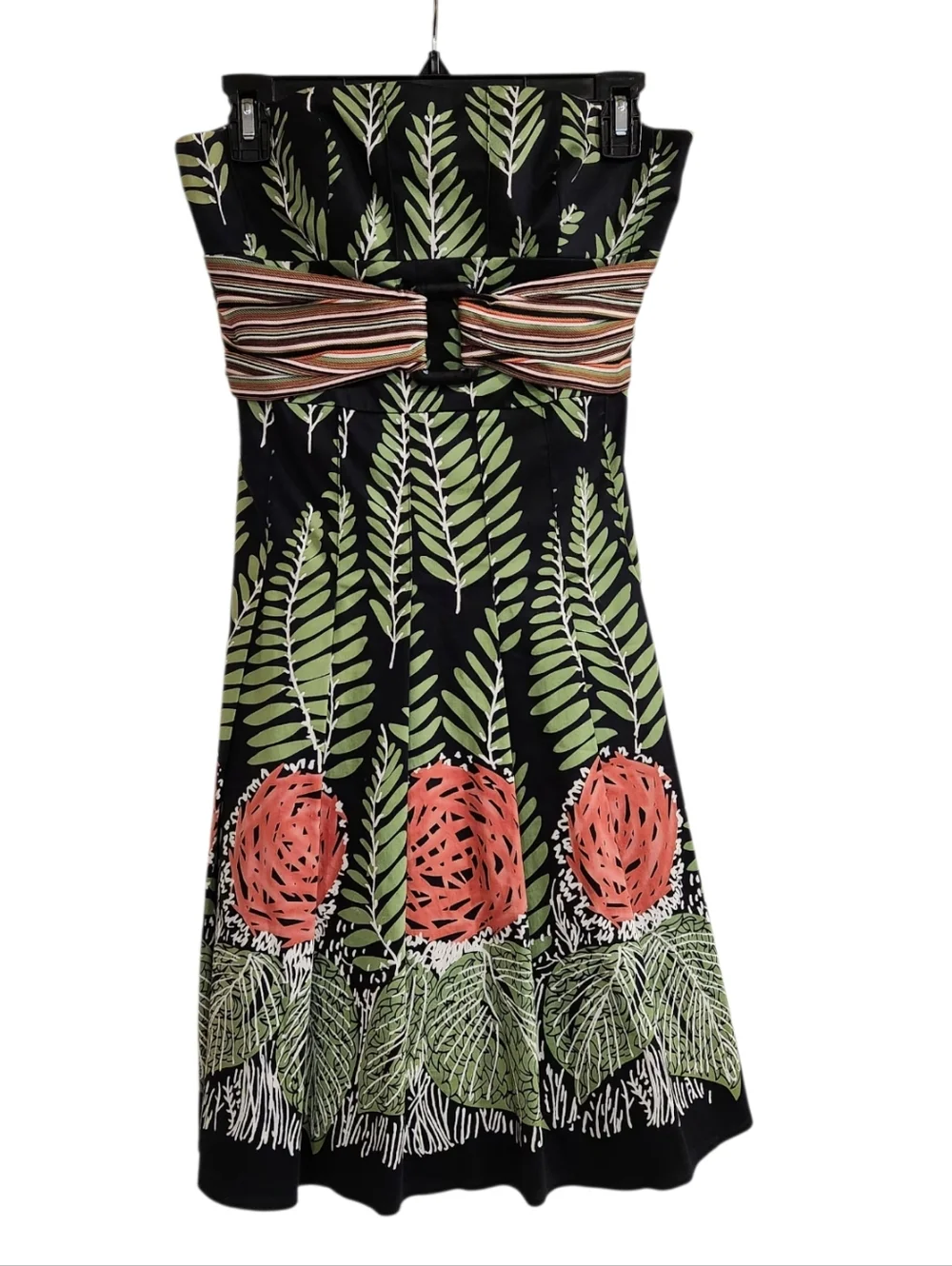 Kay Unger New York Strapless Dress Sz 4 Pleated Black Floral Tropical Print